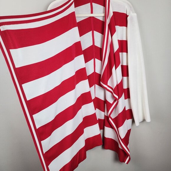 Misook open front cardigan women XL white red stripes - Picture 3 of 9